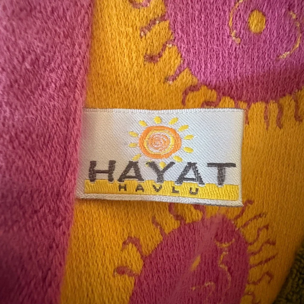 VTG Hayat Havlu Giraffe Sun Palm Tree Beach Towel Pink Orange Cotton Turkish